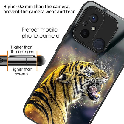 Back Case for Xiaomi Redmi 12C 4G Shell TPU+Tempered Glass Pattern Printing Cover