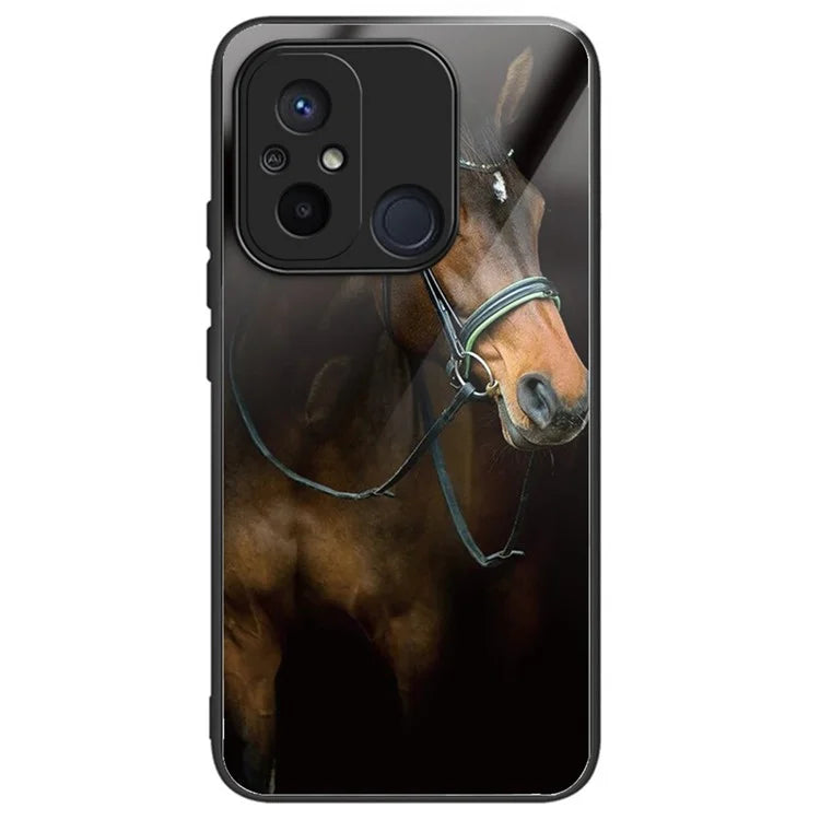 Back Case for Xiaomi Redmi 12C 4G Shell TPU+Tempered Glass Pattern Printing Cover