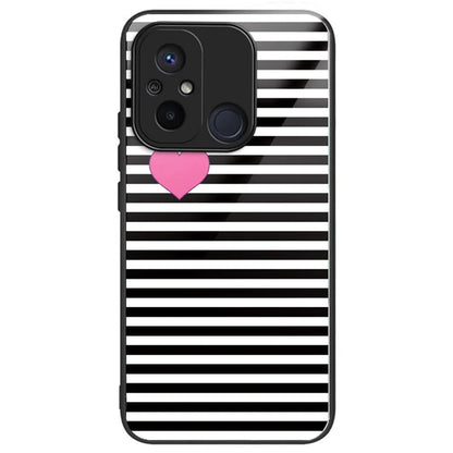 Back Case for Xiaomi Redmi 12C 4G Shell TPU+Tempered Glass Pattern Printing Cover