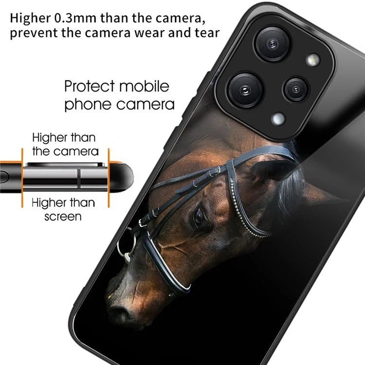 For Xiaomi Redmi 12 5G (Global) Case Pattern Printing TPU Frame Tempered Glass Back Cover