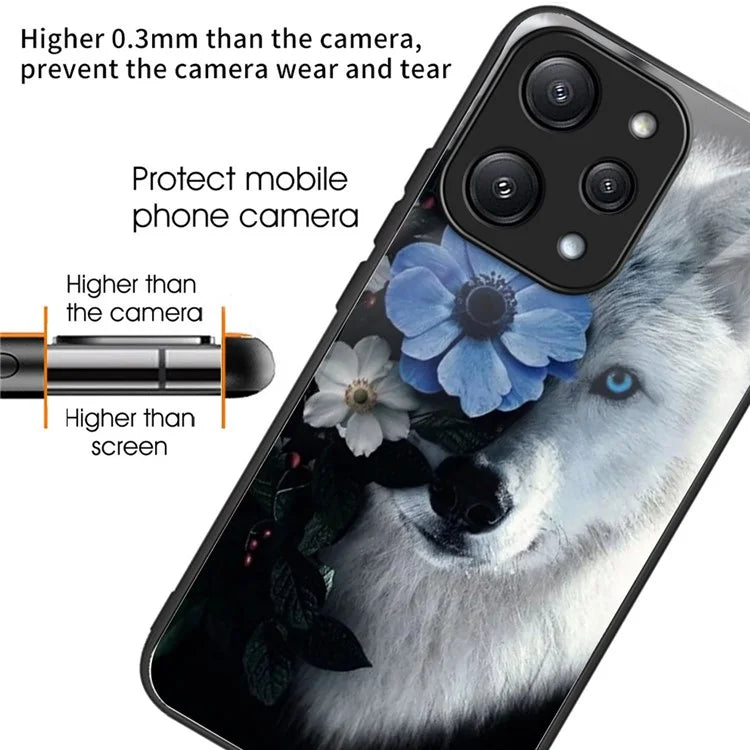 For Xiaomi Redmi 12 5G (Global) Case Pattern Printing TPU Frame Tempered Glass Back Cover