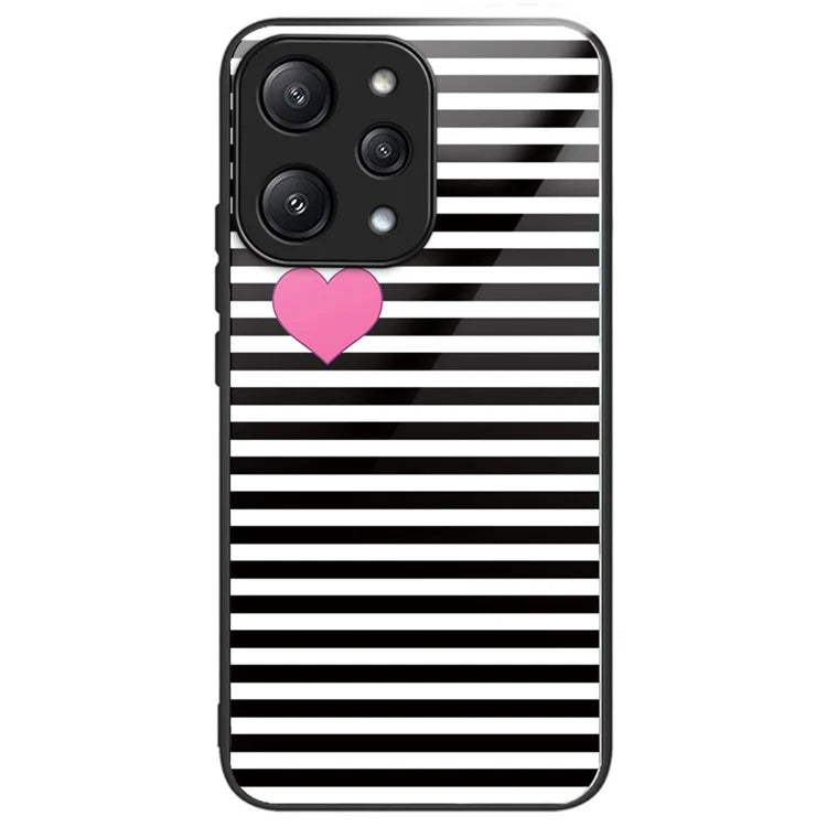 For Xiaomi Redmi 12 5G (Global) Case Pattern Printing TPU Frame Tempered Glass Back Cover