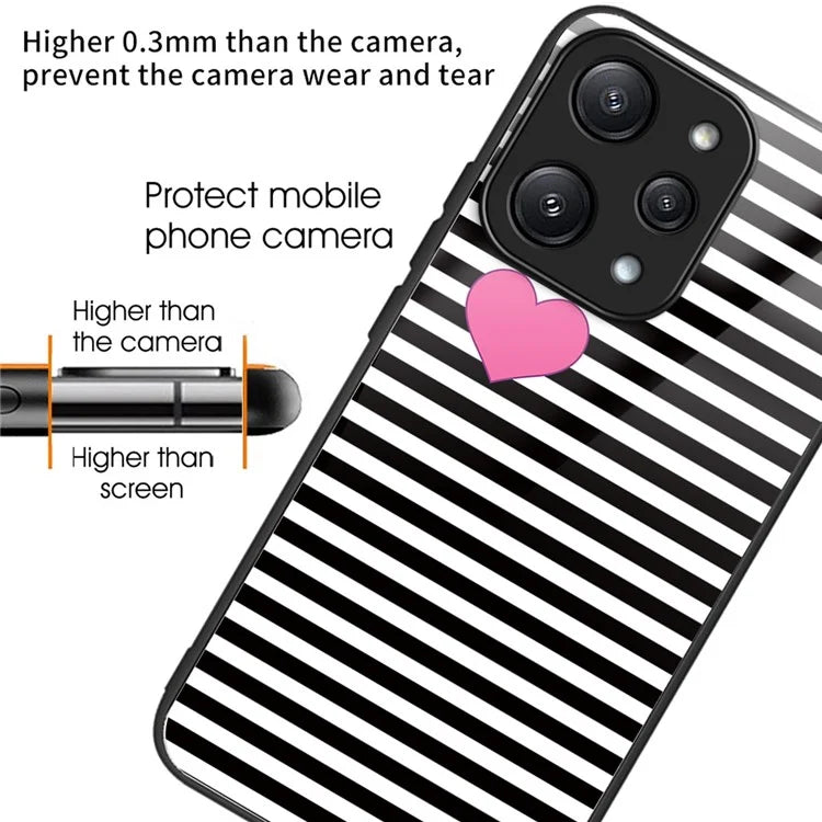 For Xiaomi Redmi 12 5G (Global) Case Pattern Printing TPU Frame Tempered Glass Back Cover
