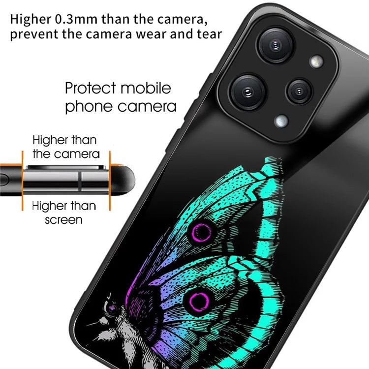 For Xiaomi Redmi 12 5G (Global) Case Pattern Printing TPU Frame Tempered Glass Back Cover