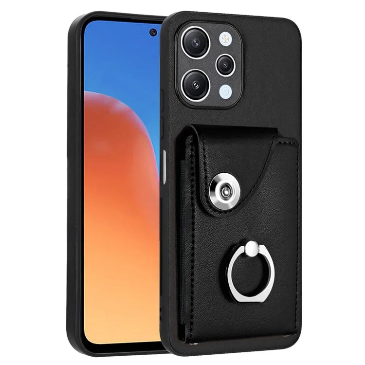 YB Leather Coating Series-7 for Xiaomi Redmi 12 4G Cell Phone Cover Card Slots Kickstand Case