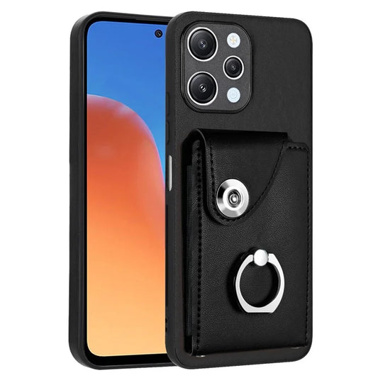 YB Leather Coating Series-7 for Xiaomi Redmi 12 4G Cell Phone Cover Card Slots Kickstand Case