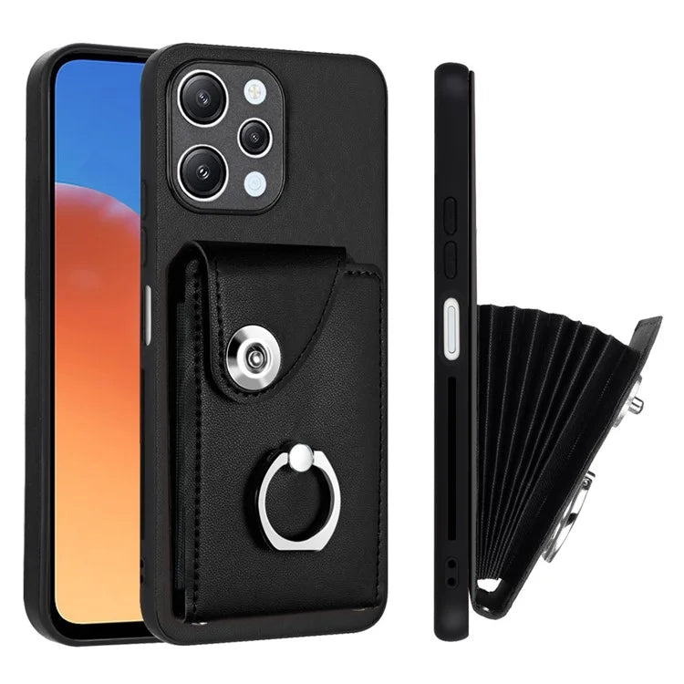 YB Leather Coating Series-7 for Xiaomi Redmi 12 4G Cell Phone Cover Card Slots Kickstand Case