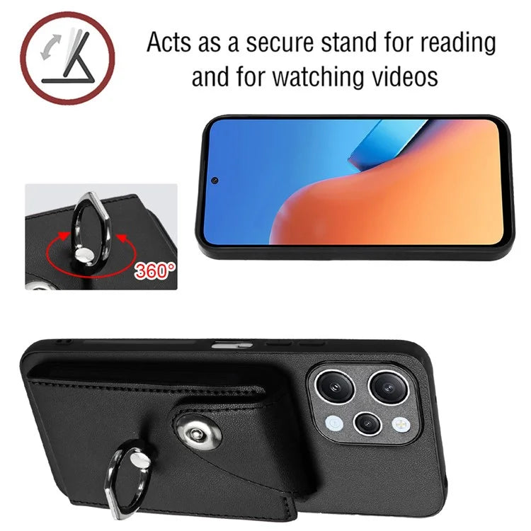 YB Leather Coating Series-7 for Xiaomi Redmi 12 4G Cell Phone Cover Card Slots Kickstand Case
