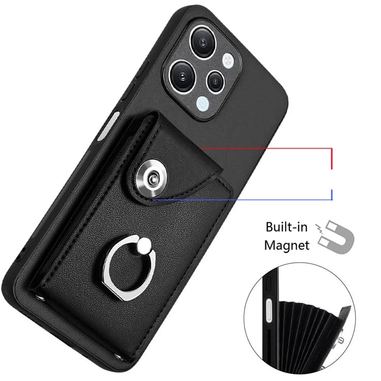 YB Leather Coating Series-7 for Xiaomi Redmi 12 4G Cell Phone Cover Card Slots Kickstand Case