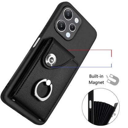 YB Leather Coating Series-7 for Xiaomi Redmi 12 4G Cell Phone Cover Card Slots Kickstand Case