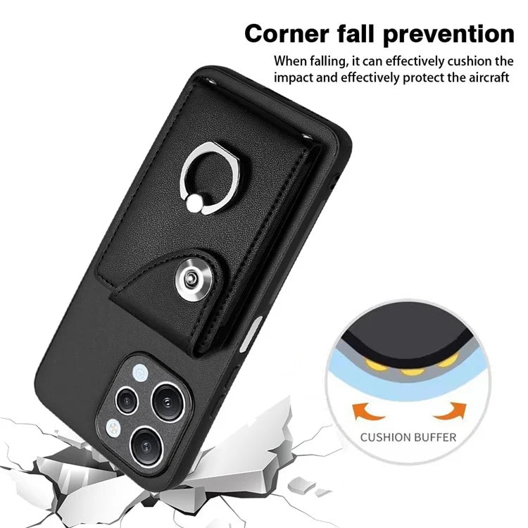 YB Leather Coating Series-7 for Xiaomi Redmi 12 4G Cell Phone Cover Card Slots Kickstand Case
