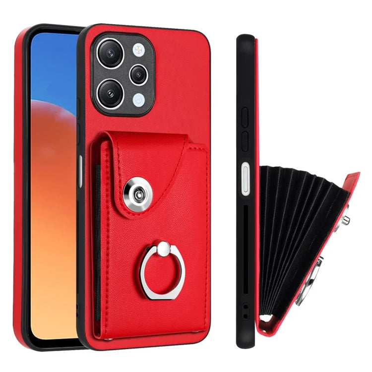 YB Leather Coating Series-7 for Xiaomi Redmi 12 4G Cell Phone Cover Card Slots Kickstand Case