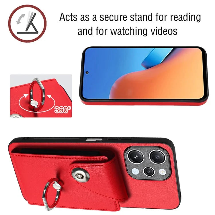 YB Leather Coating Series-7 for Xiaomi Redmi 12 4G Cell Phone Cover Card Slots Kickstand Case