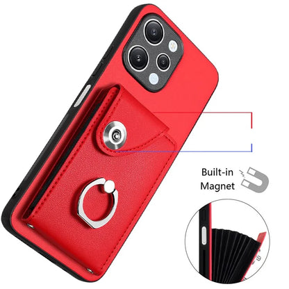 YB Leather Coating Series-7 for Xiaomi Redmi 12 4G Cell Phone Cover Card Slots Kickstand Case