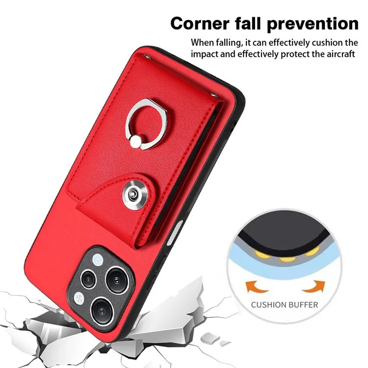 YB Leather Coating Series-7 for Xiaomi Redmi 12 4G Cell Phone Cover Card Slots Kickstand Case