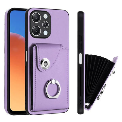 YB Leather Coating Series-7 for Xiaomi Redmi 12 4G Cell Phone Cover Card Slots Kickstand Case