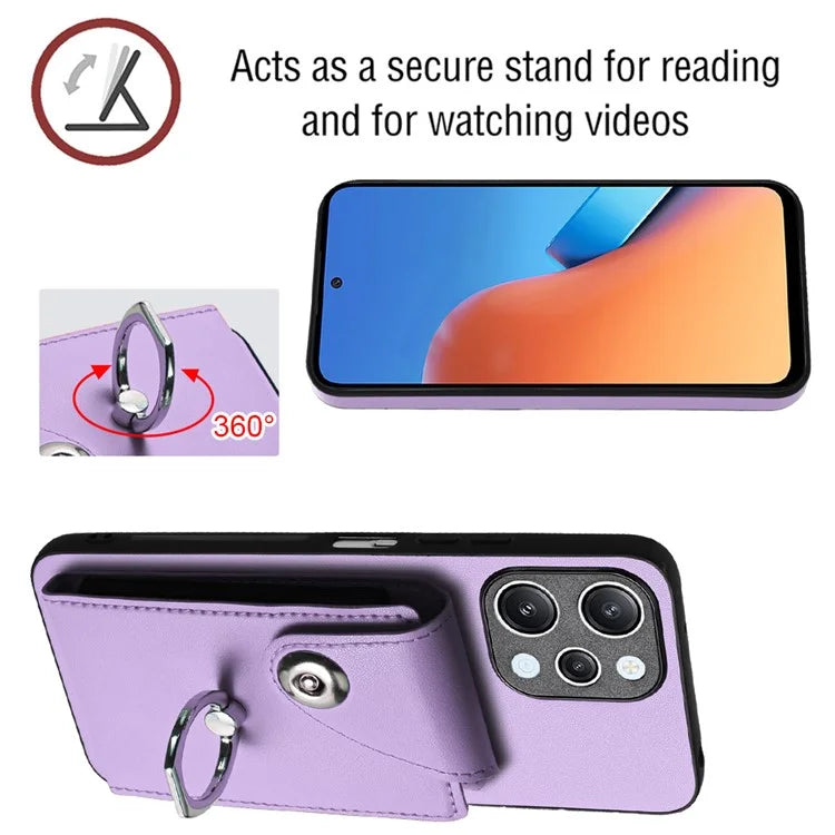 YB Leather Coating Series-7 for Xiaomi Redmi 12 4G Cell Phone Cover Card Slots Kickstand Case