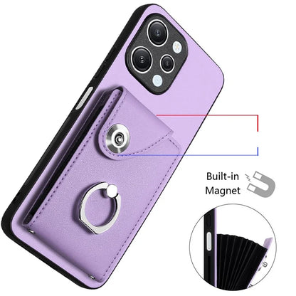 YB Leather Coating Series-7 for Xiaomi Redmi 12 4G Cell Phone Cover Card Slots Kickstand Case