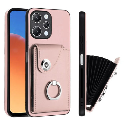 YB Leather Coating Series-7 for Xiaomi Redmi 12 4G Cell Phone Cover Card Slots Kickstand Case