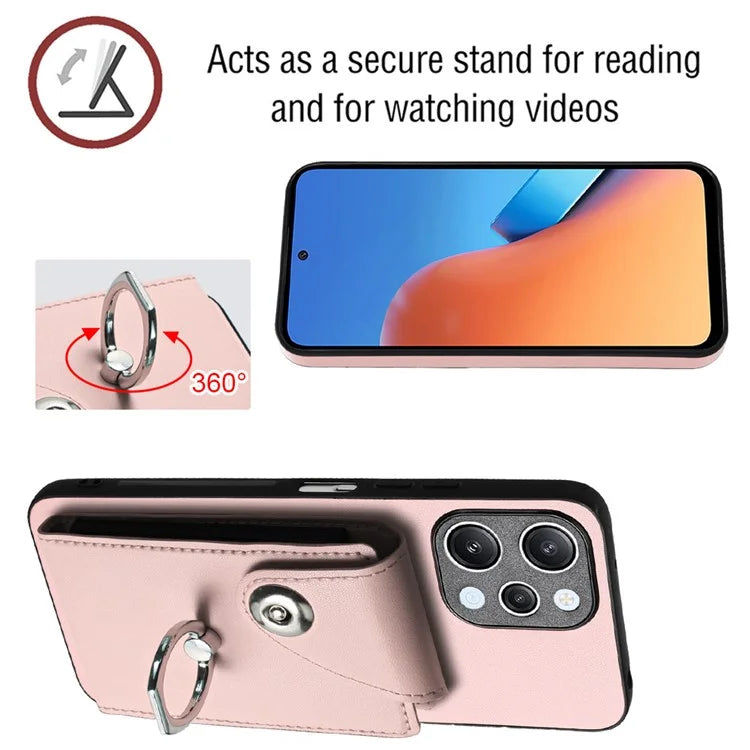YB Leather Coating Series-7 for Xiaomi Redmi 12 4G Cell Phone Cover Card Slots Kickstand Case
