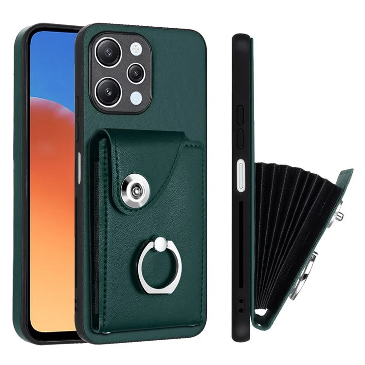 YB Leather Coating Series-7 for Xiaomi Redmi 12 4G Cell Phone Cover Card Slots Kickstand Case