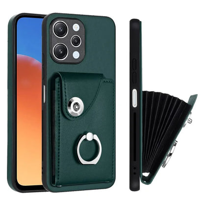 YB Leather Coating Series-7 for Xiaomi Redmi 12 4G Cell Phone Cover Card Slots Kickstand Case