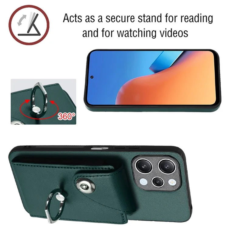 YB Leather Coating Series-7 for Xiaomi Redmi 12 4G Cell Phone Cover Card Slots Kickstand Case