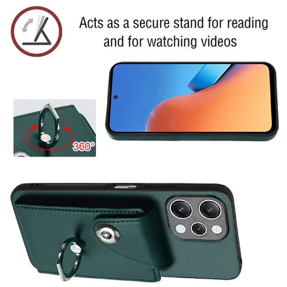 YB Leather Coating Series-7 for Xiaomi Redmi 12 4G Cell Phone Cover Card Slots Kickstand Case