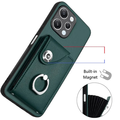 YB Leather Coating Series-7 for Xiaomi Redmi 12 4G Cell Phone Cover Card Slots Kickstand Case