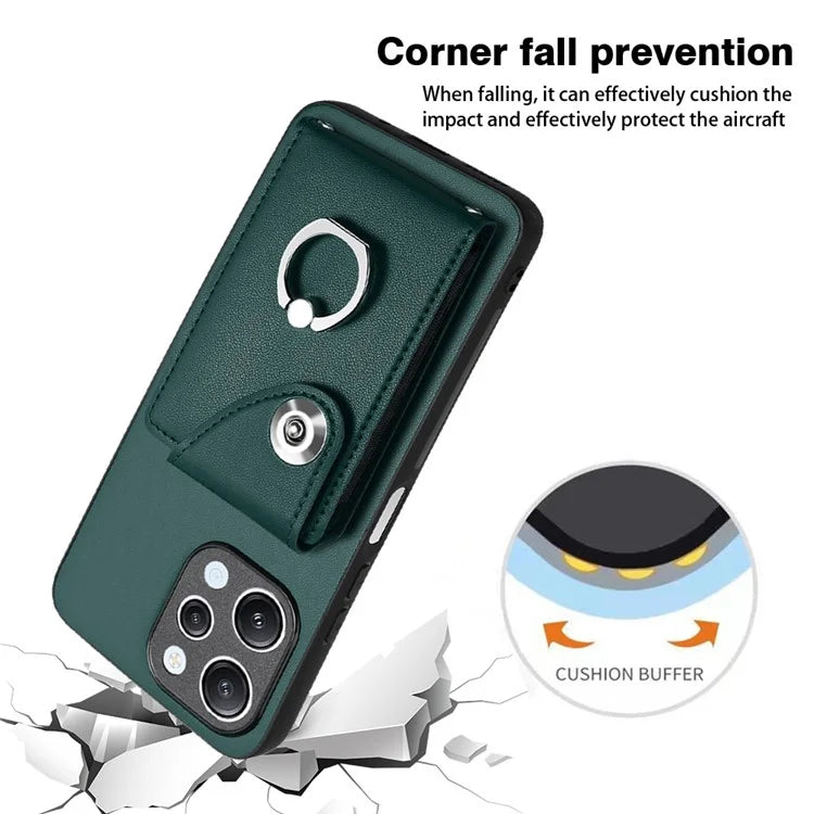 YB Leather Coating Series-7 for Xiaomi Redmi 12 4G Cell Phone Cover Card Slots Kickstand Case