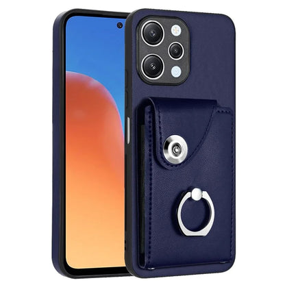 YB Leather Coating Series-7 for Xiaomi Redmi 12 4G Cell Phone Cover Card Slots Kickstand Case