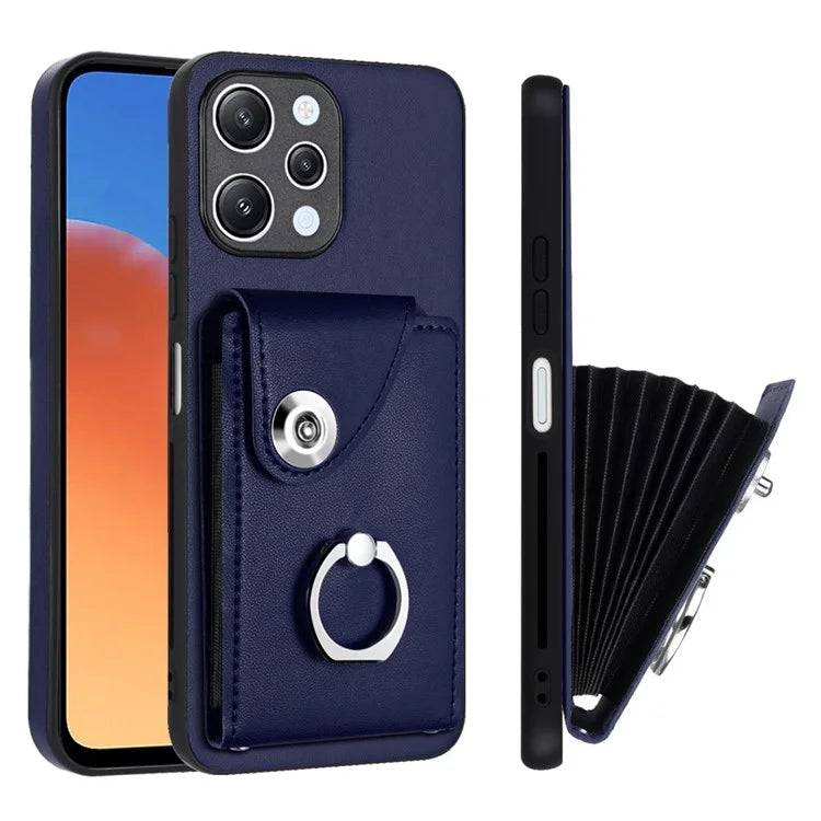 YB Leather Coating Series-7 for Xiaomi Redmi 12 4G Cell Phone Cover Card Slots Kickstand Case
