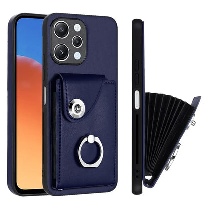 YB Leather Coating Series-7 for Xiaomi Redmi 12 4G Cell Phone Cover Card Slots Kickstand Case