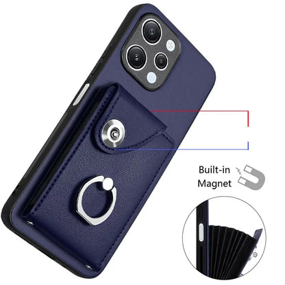 YB Leather Coating Series-7 for Xiaomi Redmi 12 4G Cell Phone Cover Card Slots Kickstand Case
