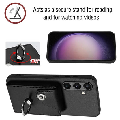 YB Leather Coating Series-7 for Samsung Galaxy S24+ Case Scratch-proof Ring Kickstand Phone Shell