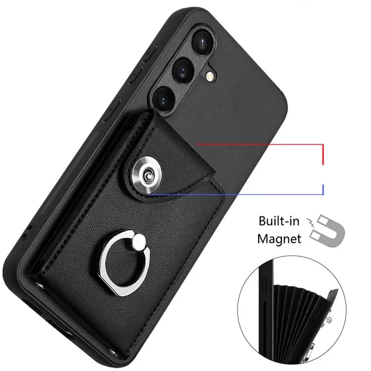 YB Leather Coating Series-7 for Samsung Galaxy S24+ Case Scratch-proof Ring Kickstand Phone Shell