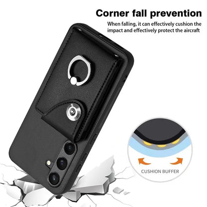 YB Leather Coating Series-7 for Samsung Galaxy S24+ Case Scratch-proof Ring Kickstand Phone Shell