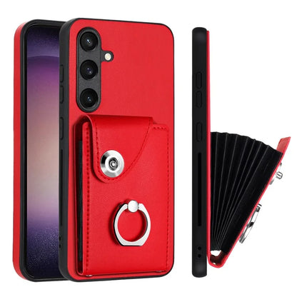 YB Leather Coating Series-7 for Samsung Galaxy S24+ Case Scratch-proof Ring Kickstand Phone Shell