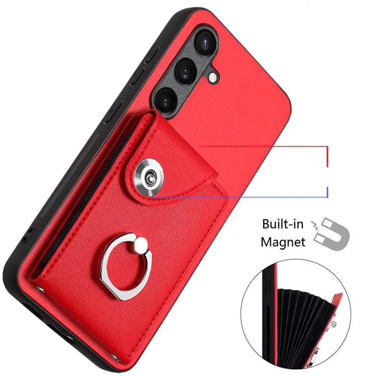 YB Leather Coating Series-7 for Samsung Galaxy S24+ Case Scratch-proof Ring Kickstand Phone Shell