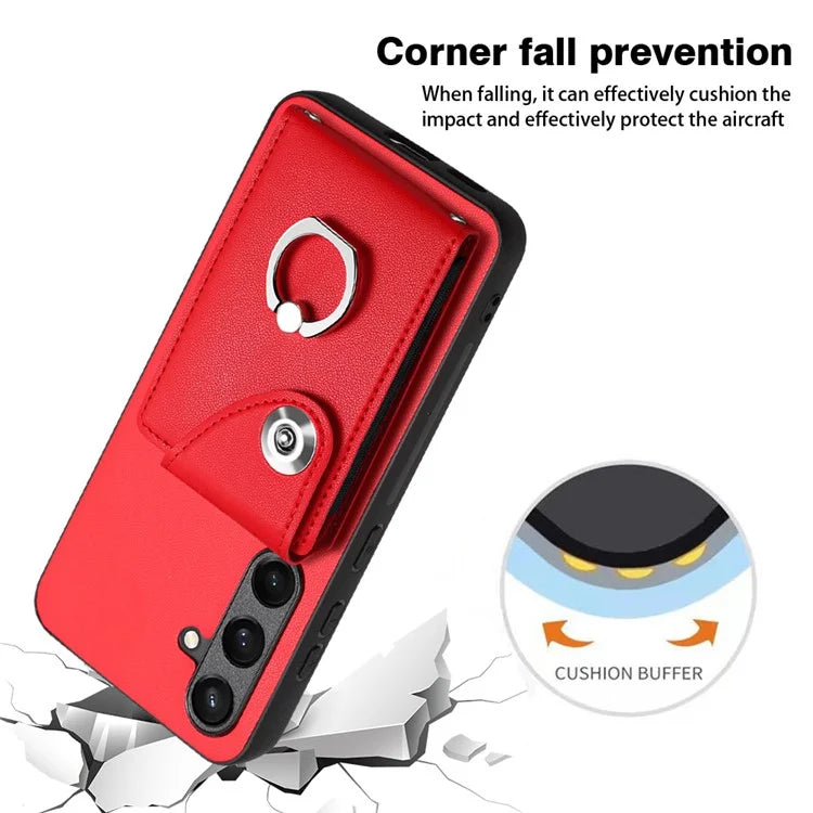 YB Leather Coating Series-7 for Samsung Galaxy S24+ Case Scratch-proof Ring Kickstand Phone Shell