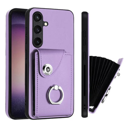 YB Leather Coating Series-7 for Samsung Galaxy S24+ Case Scratch-proof Ring Kickstand Phone Shell