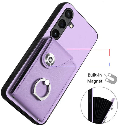 YB Leather Coating Series-7 for Samsung Galaxy S24+ Case Scratch-proof Ring Kickstand Phone Shell