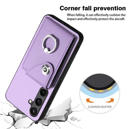 YB Leather Coating Series-7 for Samsung Galaxy S24+ Case Scratch-proof Ring Kickstand Phone Shell