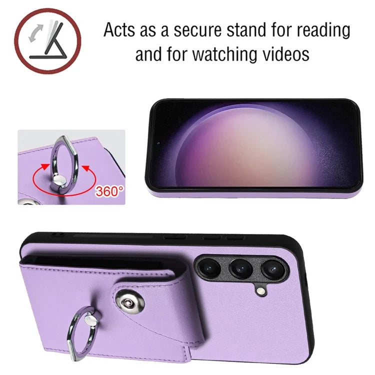 YB Leather Coating Series-7 for Samsung Galaxy S24+ Case Scratch-proof Ring Kickstand Phone Shell