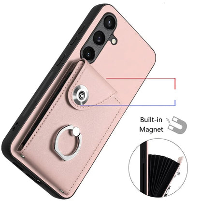 YB Leather Coating Series-7 for Samsung Galaxy S24+ Case Scratch-proof Ring Kickstand Phone Shell