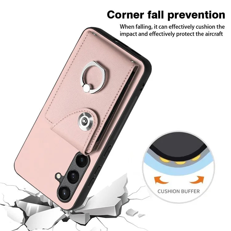 YB Leather Coating Series-7 for Samsung Galaxy S24+ Case Scratch-proof Ring Kickstand Phone Shell