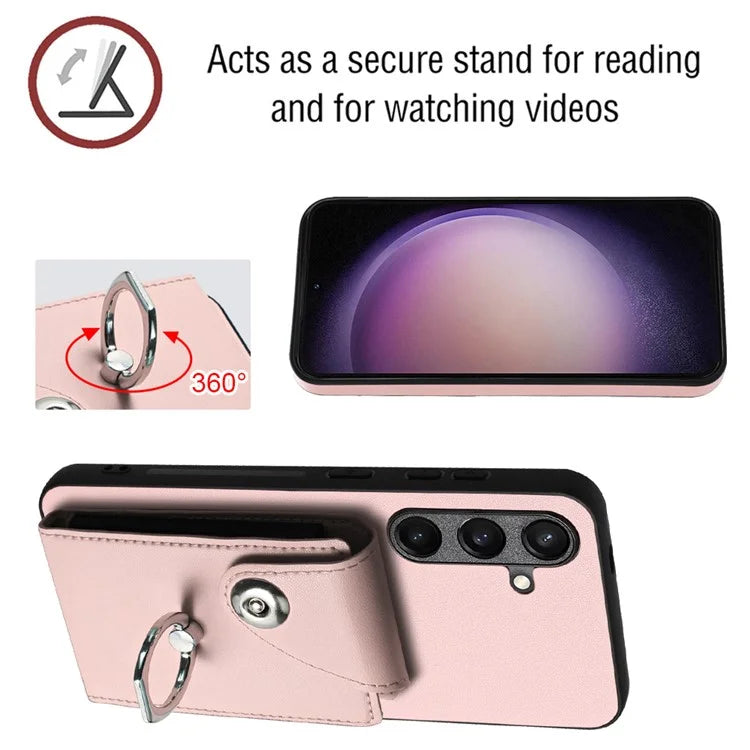 YB Leather Coating Series-7 for Samsung Galaxy S24+ Case Scratch-proof Ring Kickstand Phone Shell