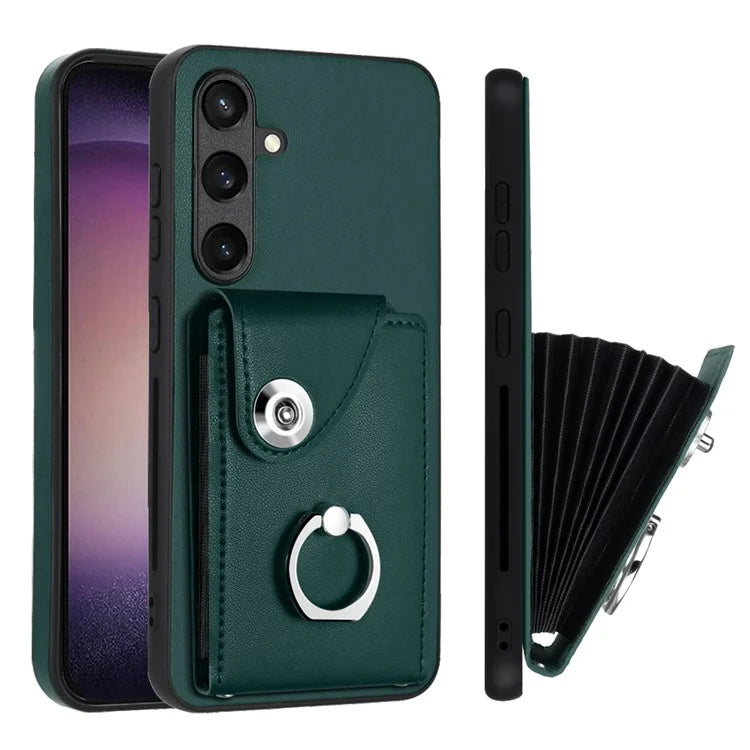 YB Leather Coating Series-7 for Samsung Galaxy S24+ Case Scratch-proof Ring Kickstand Phone Shell