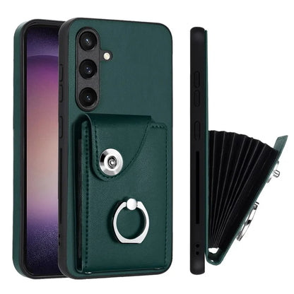 YB Leather Coating Series-7 for Samsung Galaxy S24+ Case Scratch-proof Ring Kickstand Phone Shell