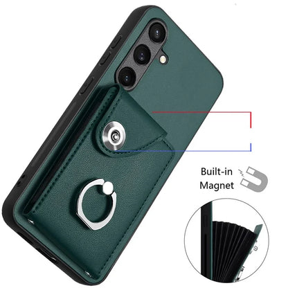 YB Leather Coating Series-7 for Samsung Galaxy S24+ Case Scratch-proof Ring Kickstand Phone Shell